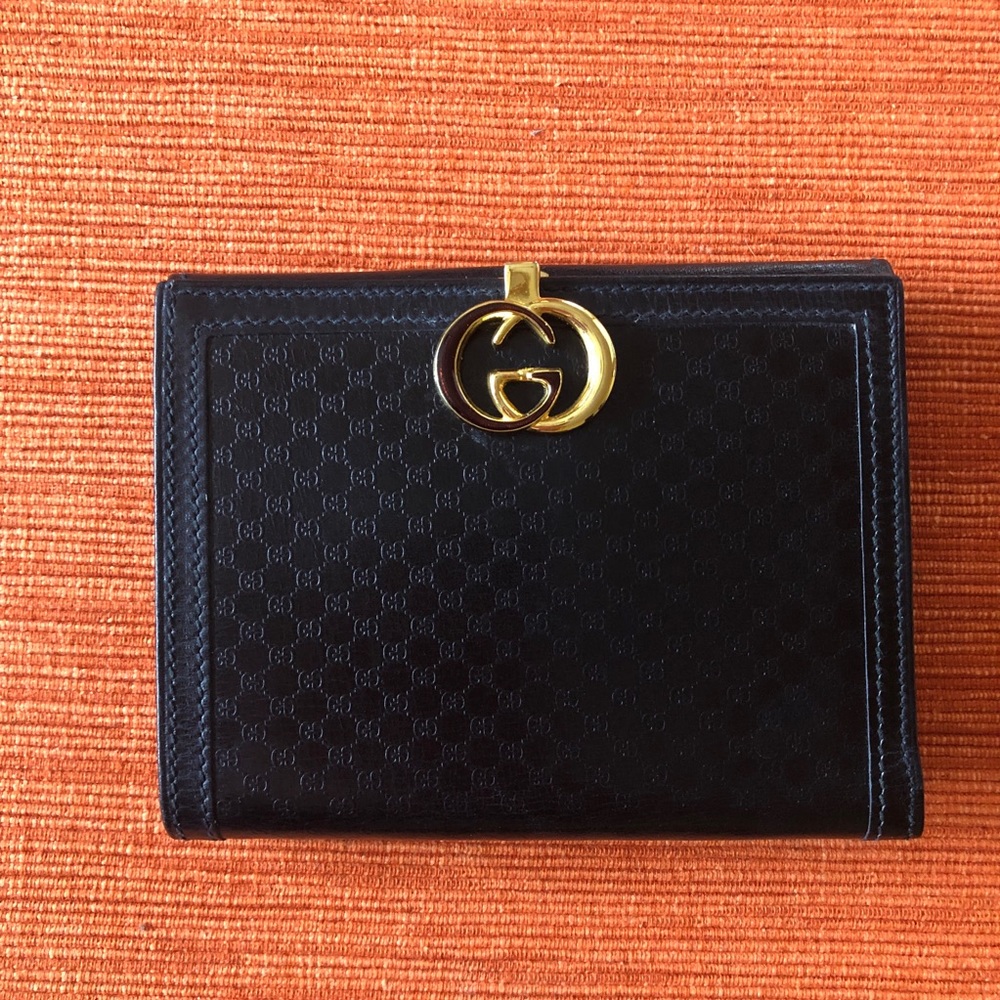 RARE- Vintage 1970s Gucci Leather & Canvas Wallet